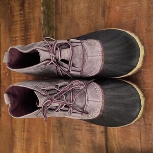 Sorel Out N About Duck Boots Gray Suede Black/Navy Rubber 9.5